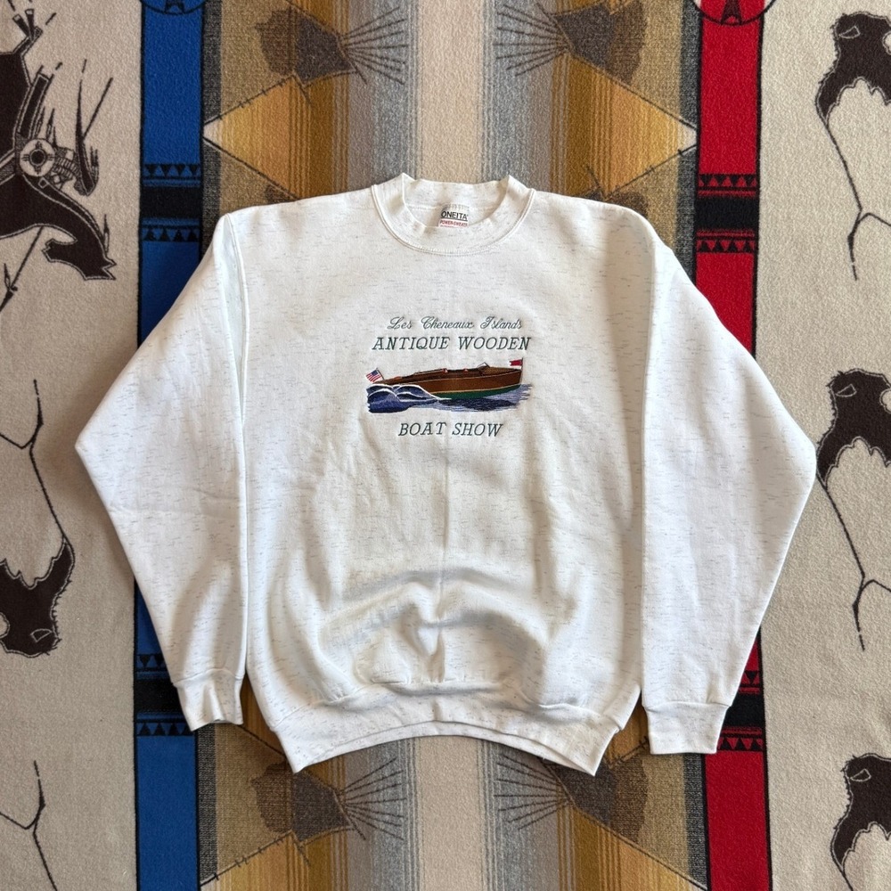 Vintage Oneita Power Sweats Les Cheneaux Islands Wooden Boat Show Sweatshirt XL